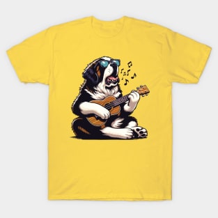 Saint Bernard Dog Playing Guitar Singing Funny T-Shirt